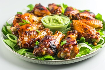 Fototapeta premium Fresh Citrus Chicken Wings with Spicy Avocado Sauce
