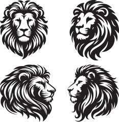 A set of Lion Head vector silhouette image