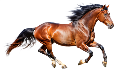  Handsome brown stallion galloping, jumping. Isolated horse png WHITE BACKGROUND. AI GENERATED