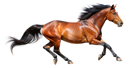  Handsome brown stallion galloping, jumping. Isolated horse png WHITE BACKGROUND. AI GENERATED