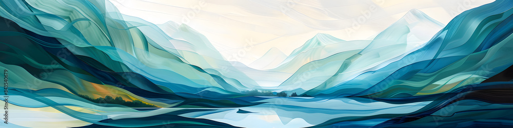 Wall mural watercolor minimalist mountains scandinavian landscape art poster