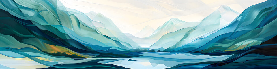 Obraz premium Watercolor minimalist mountains Scandinavian landscape art poster