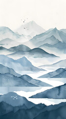 Fototapeta premium Watercolor minimalist mountains Scandinavian landscape art poster