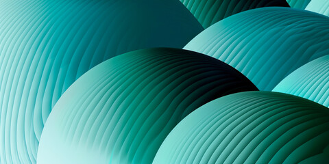 3D rendering of abstract geometric composition with wavy lines in green colors high-resolution abstract artwork