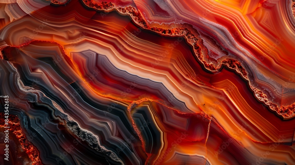 Poster abstract banded pattern in agate stone - closeup of an agate stone slice showing intricate banded pa