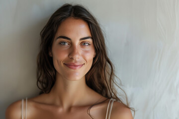 Naklejka premium A close up portrait of a young woman with a subtle smile