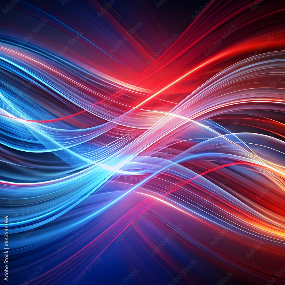 Poster abstract background with smooth lines in red and blue.