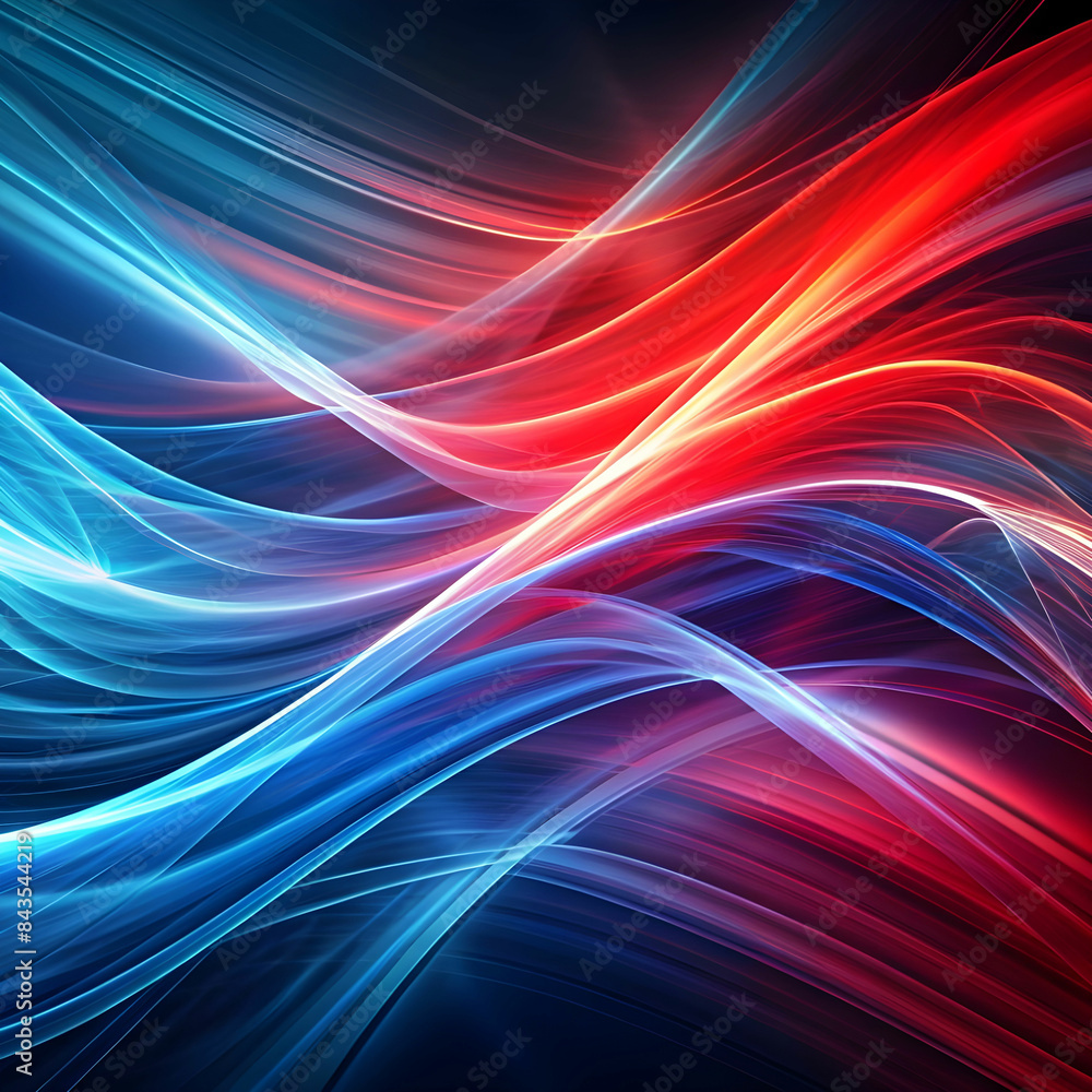 Poster abstract background with smooth lines in red and blue.