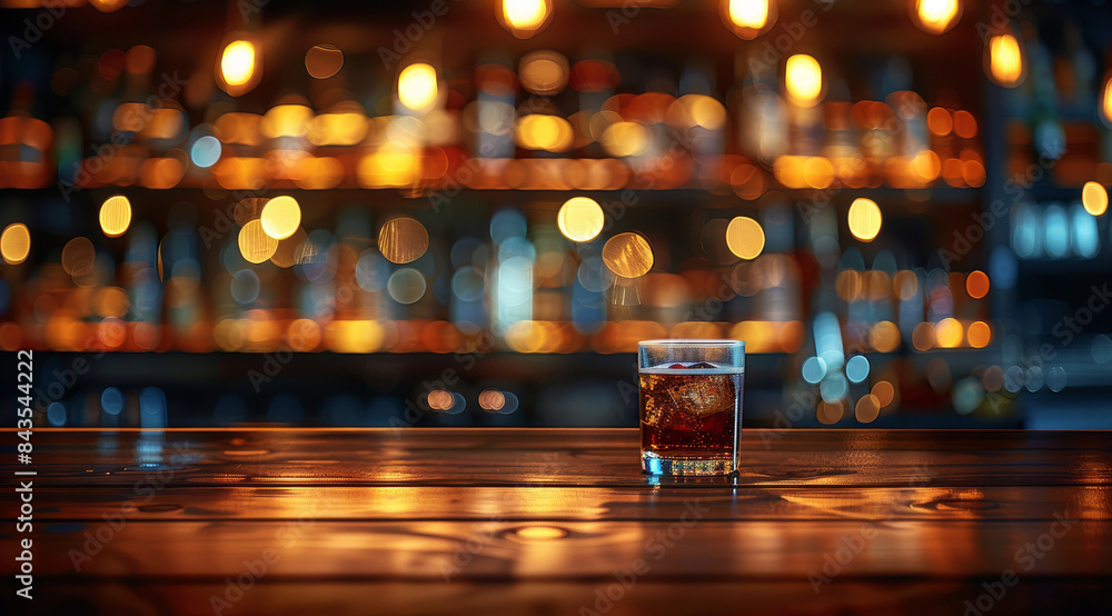Poster dark bar with barman essentials set against a blurred background. generative ai.