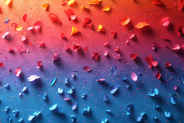 Colorful paper petals on gradient surface, wallpaper background
