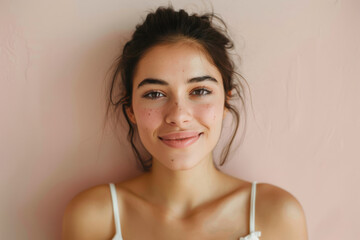 Obraz premium A close up portrait of a young woman with a subtle smile