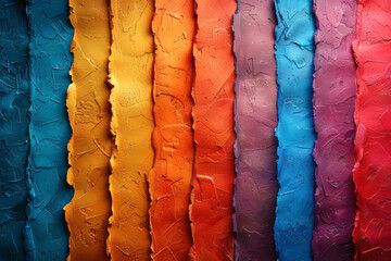 Abstract rainbow stripes in rough textured paint wallpaper background