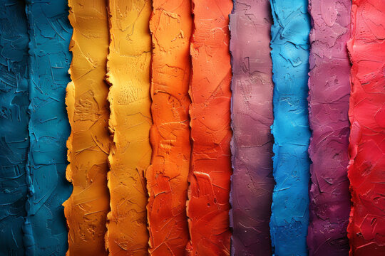 Abstract rainbow stripes in rough textured paint wallpaper background