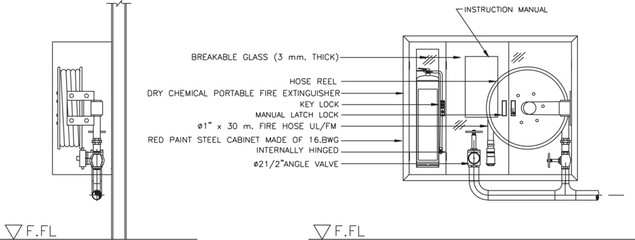 Sketch silhouette illustration vector detailed drawing of Fire House Cabinet Flush Mounted engineering design
