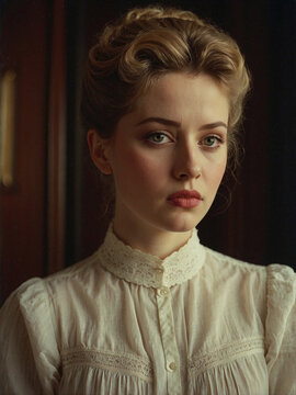 Portrait of a Young Woman in Vintage Victorian Clothing