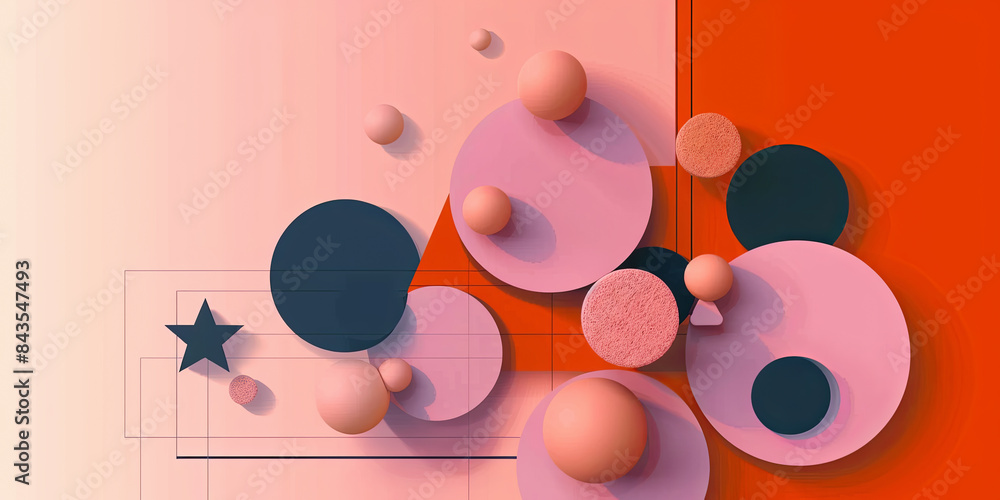 Poster abstract geometric background with circles and spheres. 3d vector illustration.