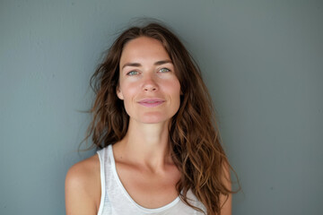 Naklejka premium A close up portrait of a young woman with a subtle smile