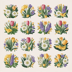 spring flowers tulips isolated on white background. set