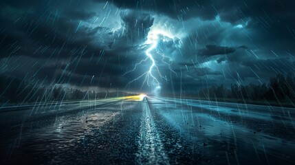 Lightning  On Road - Weather 
