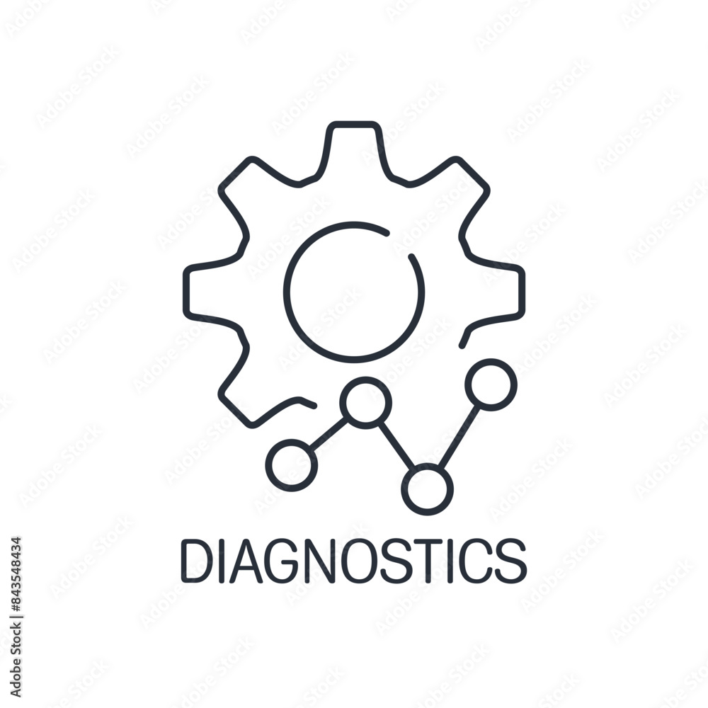 Poster technical diagnostics, inspection. checking performance.vector linear icon isolated on white backgro