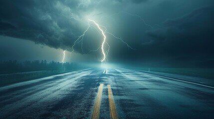 Lightning  On Road - Weather 