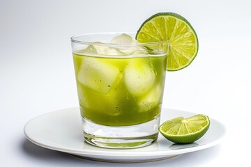 Fototapeta premium Captivating visual symphony in a glass: Caipirinha cocktail with lime
