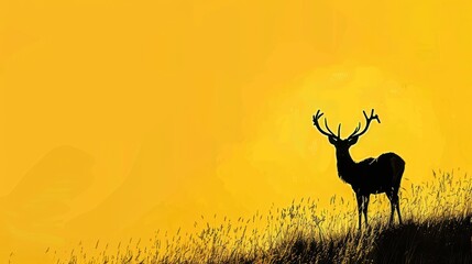 Naklejka premium Silhouette of a Deer Against a Yellow Sunset