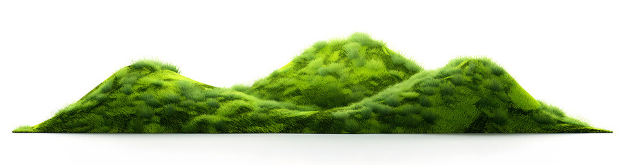3d rendering of green curved hills of grass isolated on a white background