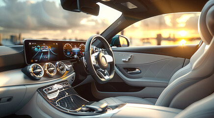 Car interior, daytime. Generative AI.