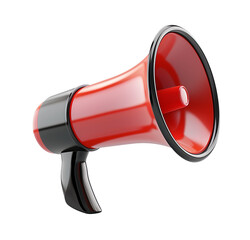 Red megaphone Isolated transparent background PNG. Alarm and announcement