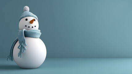 3D render of a white snowman with a scarf on top. Minimal background. Simple composition. High resolution. High quality. 