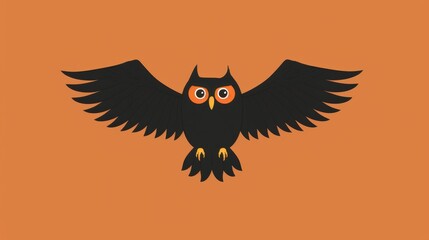 Obraz premium Silhouette of Owl with Spread Wings on Orange Background