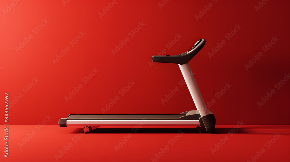 Aufkleber 3d render of minimalistic modern treadmill on red background