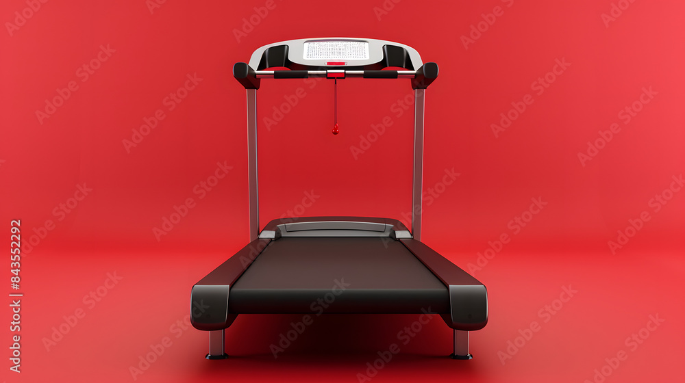 Poster 3d render of minimalistic modern treadmill on red background