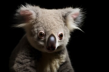 Obraz premium Close-up portrait of a koala against a dark background