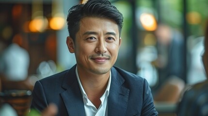 A man in a blue suit smiles at the camera