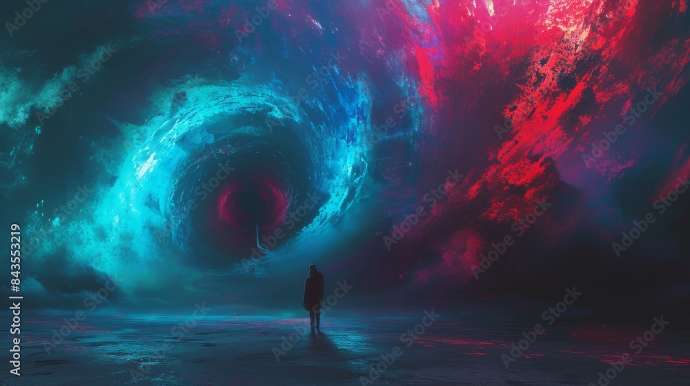 Poster imagine a cinematic scene where the inner world of the main character is presented as a colorful and