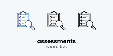 assessments icons vector set stock illustration.