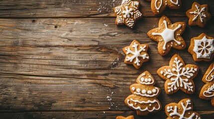 Festive Gingerbread Cookies on Rustic Wood