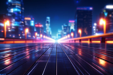 Fototapeta premium for a background that shows a quiet city street at night, with an attractive atmosphere and beautiful lights