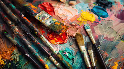 Obraz premium paintbrush and colorful brush strokes with copy space.