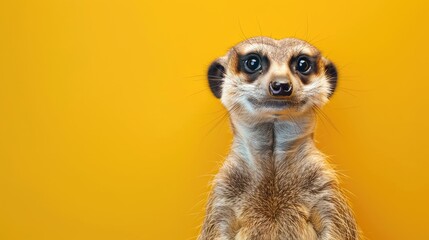 Fototapeta premium Curious Meerkat on Vibrant Yellow Background