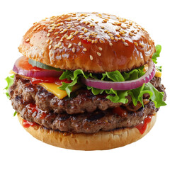 Closeup of a Delicious Double Cheeseburger with Toppings