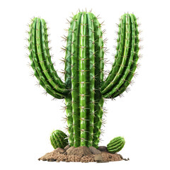 Green Cactus with Thorns isolated on transparent background.