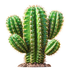 Green Cactus with Thorns isolated on transparent background.