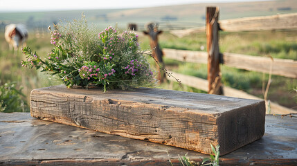 Bouquet of flowers on an old wooden table in the countryside