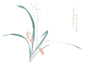 Floral and leaves with watercolor texture illustration in vintage style. Colorful branch of flower pattern in vintage style. Oriental flora banner design.