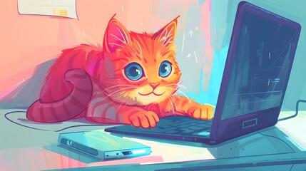 Playful Feline Colleague Helps with Digital Workflow