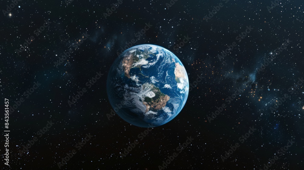 Poster beautiful view of earth from space surrounded by the vastness of the universe. emphasizing the beaut