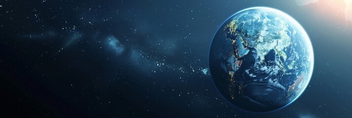 Obraz premium Beautiful view of Earth with vibrant city lights under the blanket of space. Capturing the essence of nighttime on our planet from a cosmic perspective